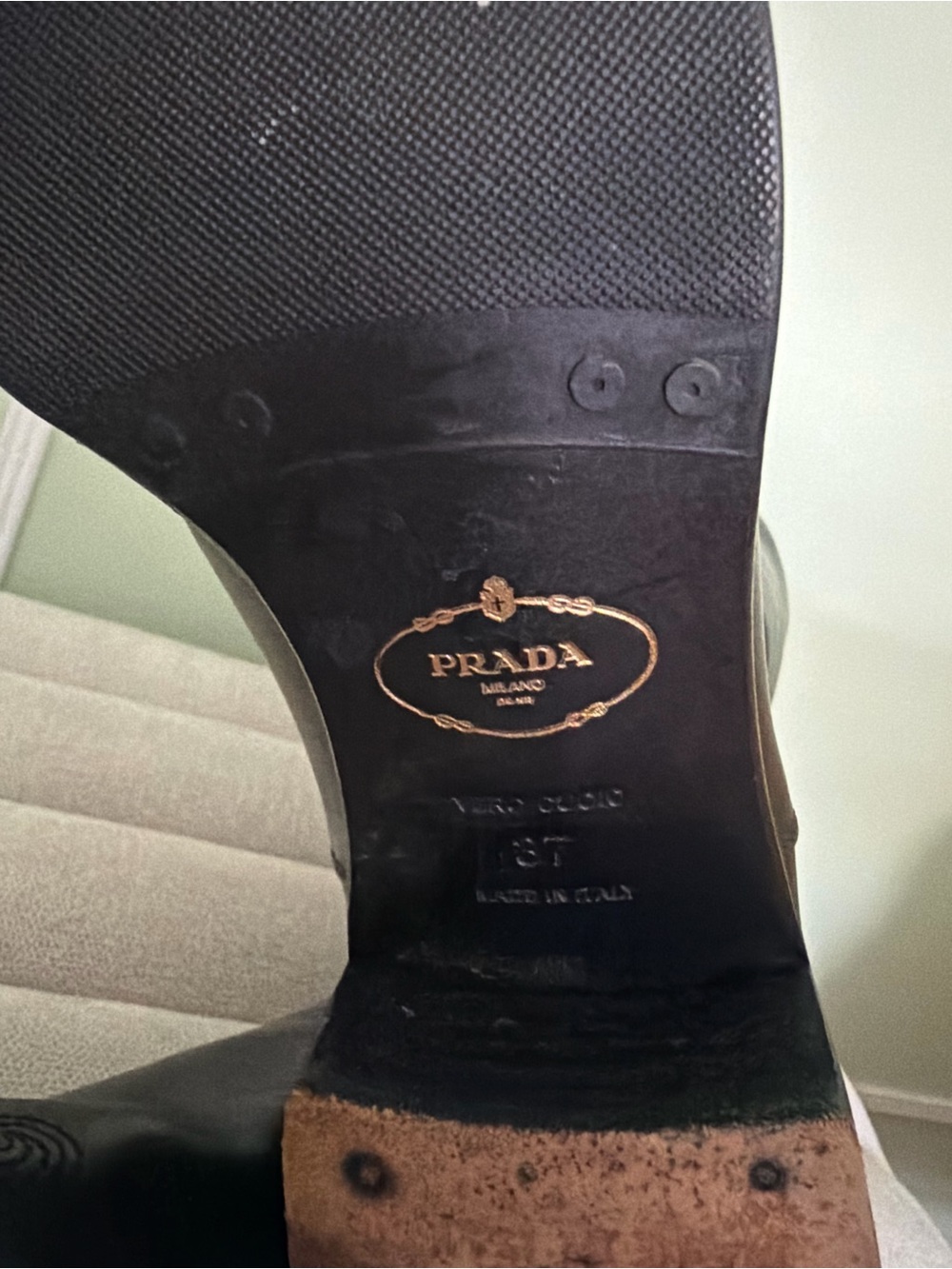 Prada Black Designer Knee High Riding Western Boots Heels Size 7 8 37.5 37 7.5 - Picture 13 of 15